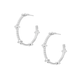Beaded Cross Hoop Earrings, Silver