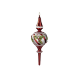 9" Red & White Striped Glass Finial Ornament