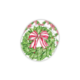 Christmas Wreath Berries Red Striped Bow Round Coaster