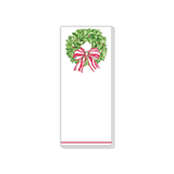 Christmas Wreath Berries and Red Striped Bow Skinny Notepad