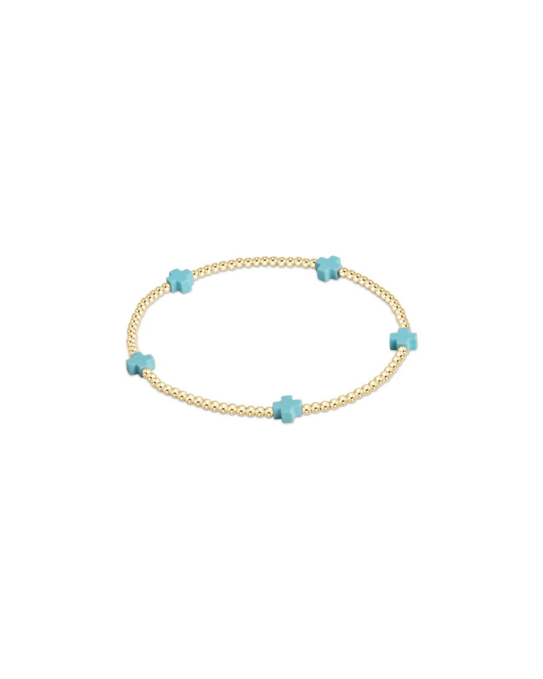 Signature Cross Small Gold Pattern 2mm Bracelet, Turquoise