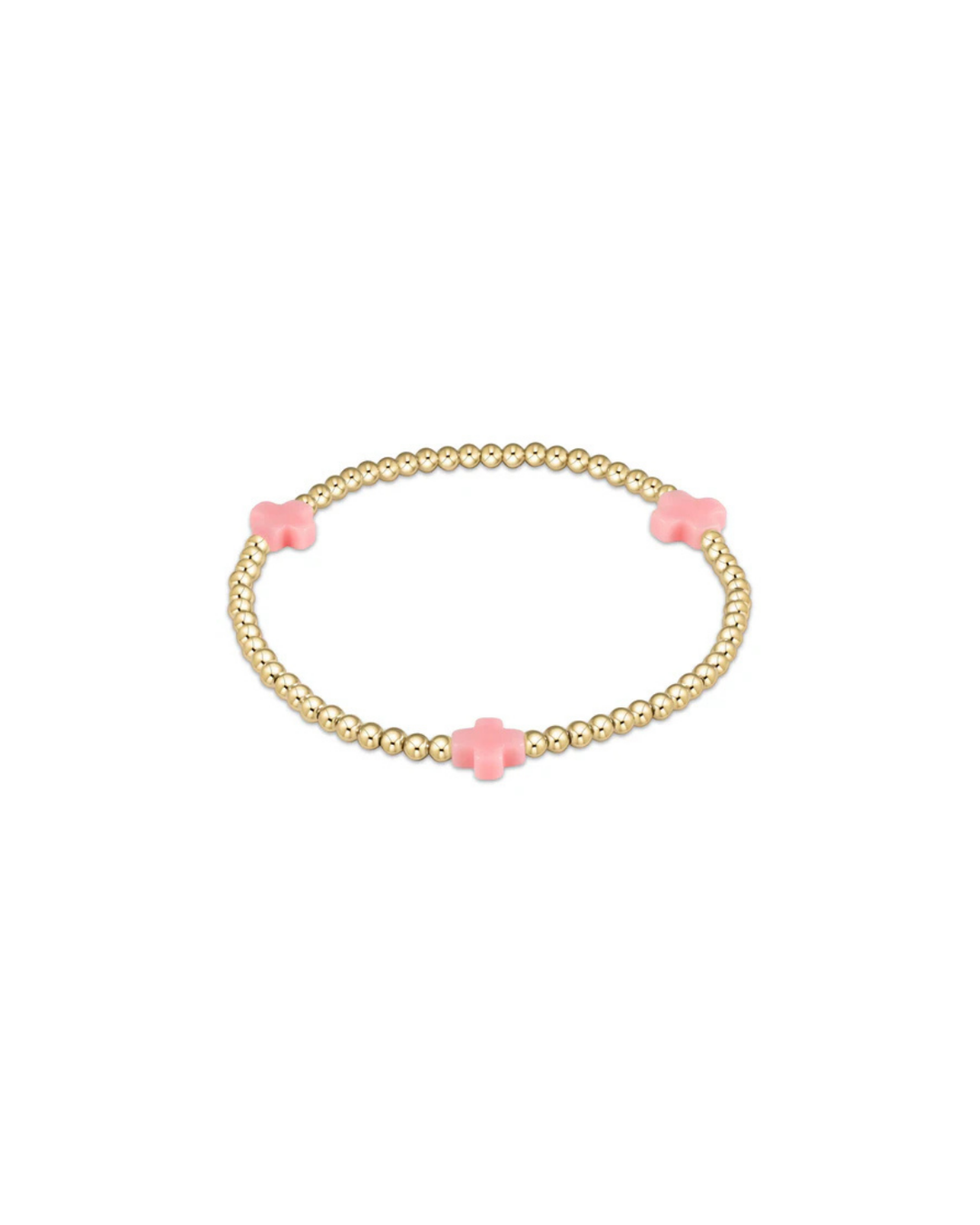 Signature Cross Gold Pattern 3mm Bead Bracelet, Pink