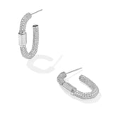 Emery Silver Hoop Earrings, White Crystal