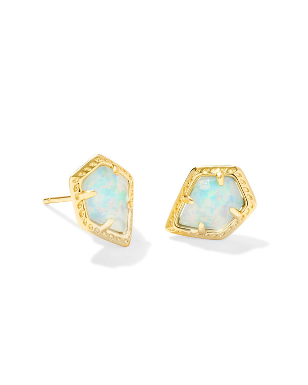 Framed Tessa Gold Stud Earring in Luster Light Blue Opal