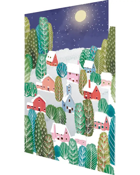 Painted Snowy Village Lasercut Christmas Card