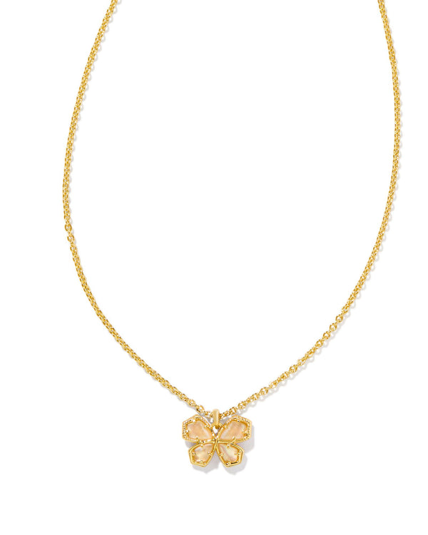 Mae Gold Butterfly Pendant Necklace in Golden Abalone