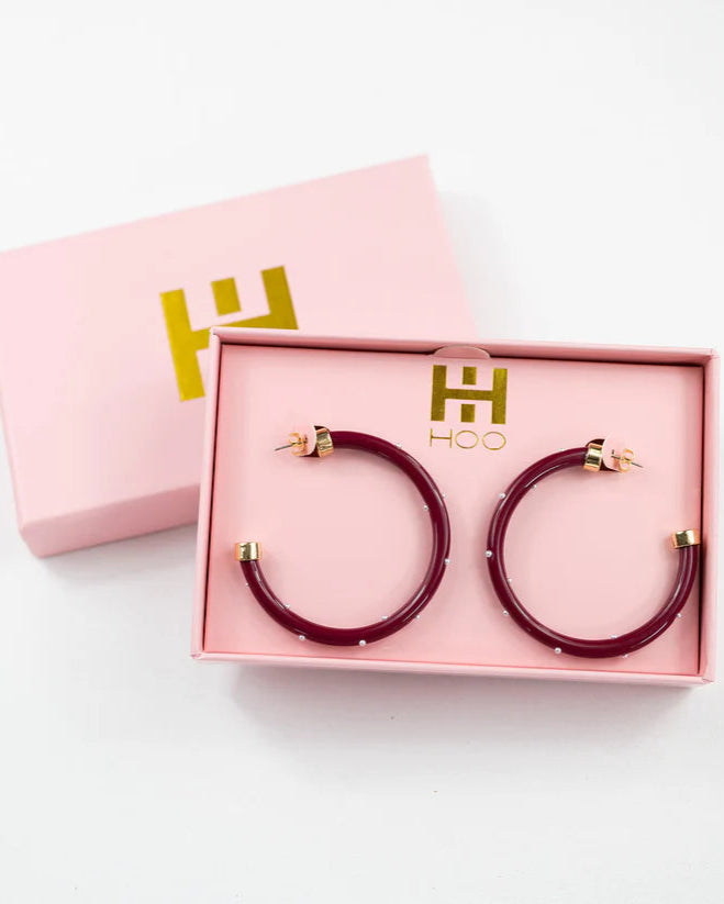 Maroon Hoops With Pearls