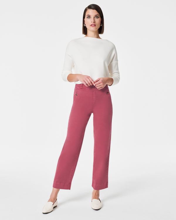 Stretch Twill Cropped Wide Leg Pant, Wild Rose