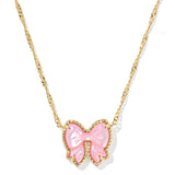 Haley Bow Short Pendant Gold Necklace, Blush MOP