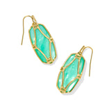 Elle Lattice Frame Gold Drop Earrings, Light Green Mother of Pearl