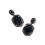 Daphne Enamel Gold Frame Drop Earrings, Black Agate