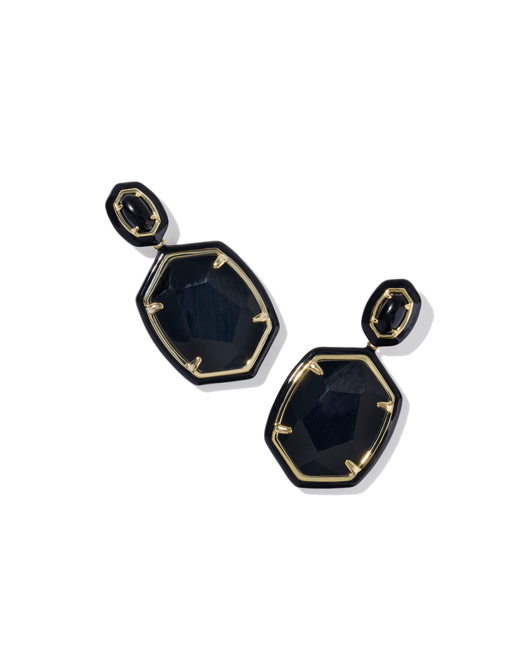 Daphne Enamel Gold Frame Drop Earrings, Black Agate