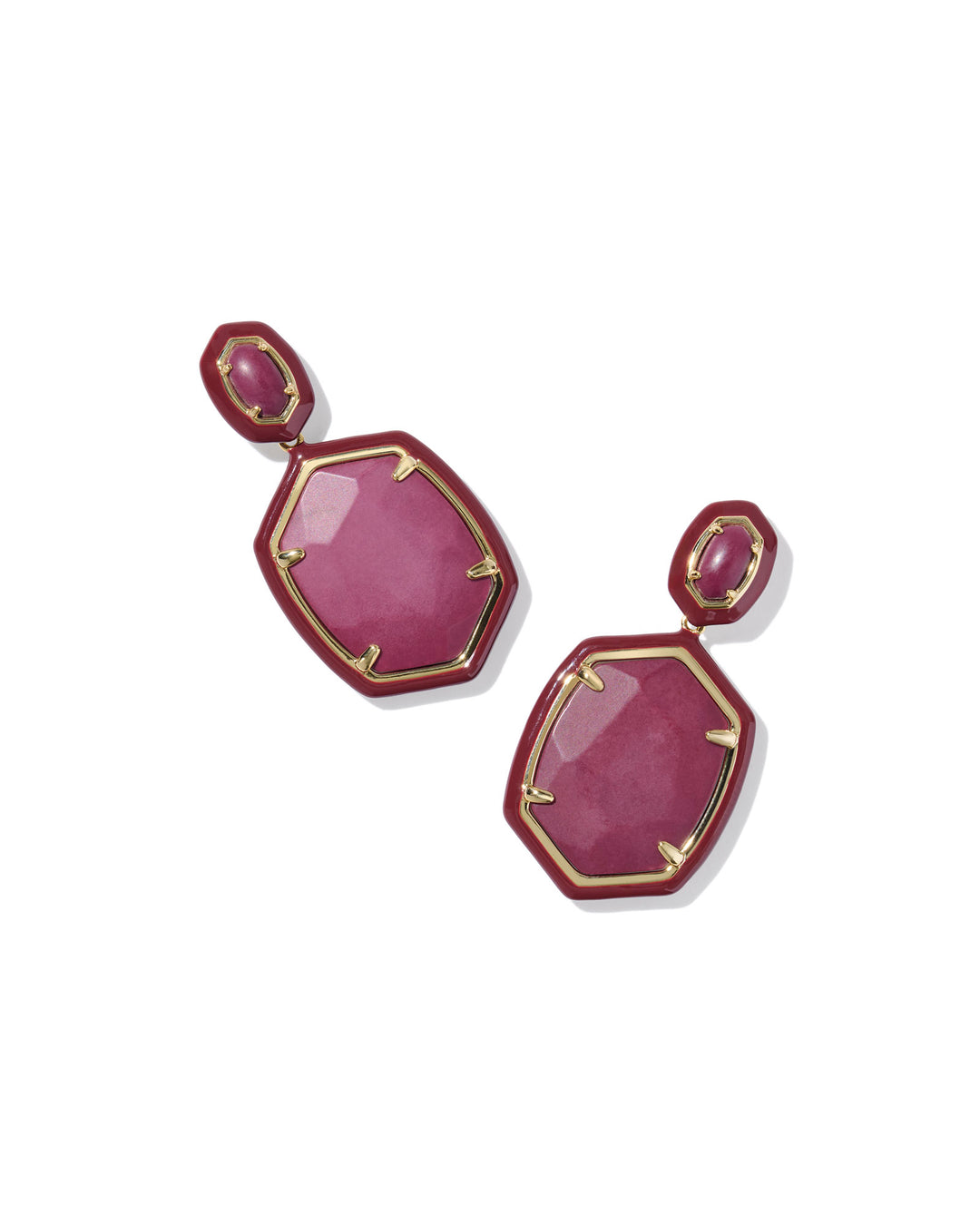 Daphne Enamel Gold Frame Drop Earrings, Maroon Magnesite