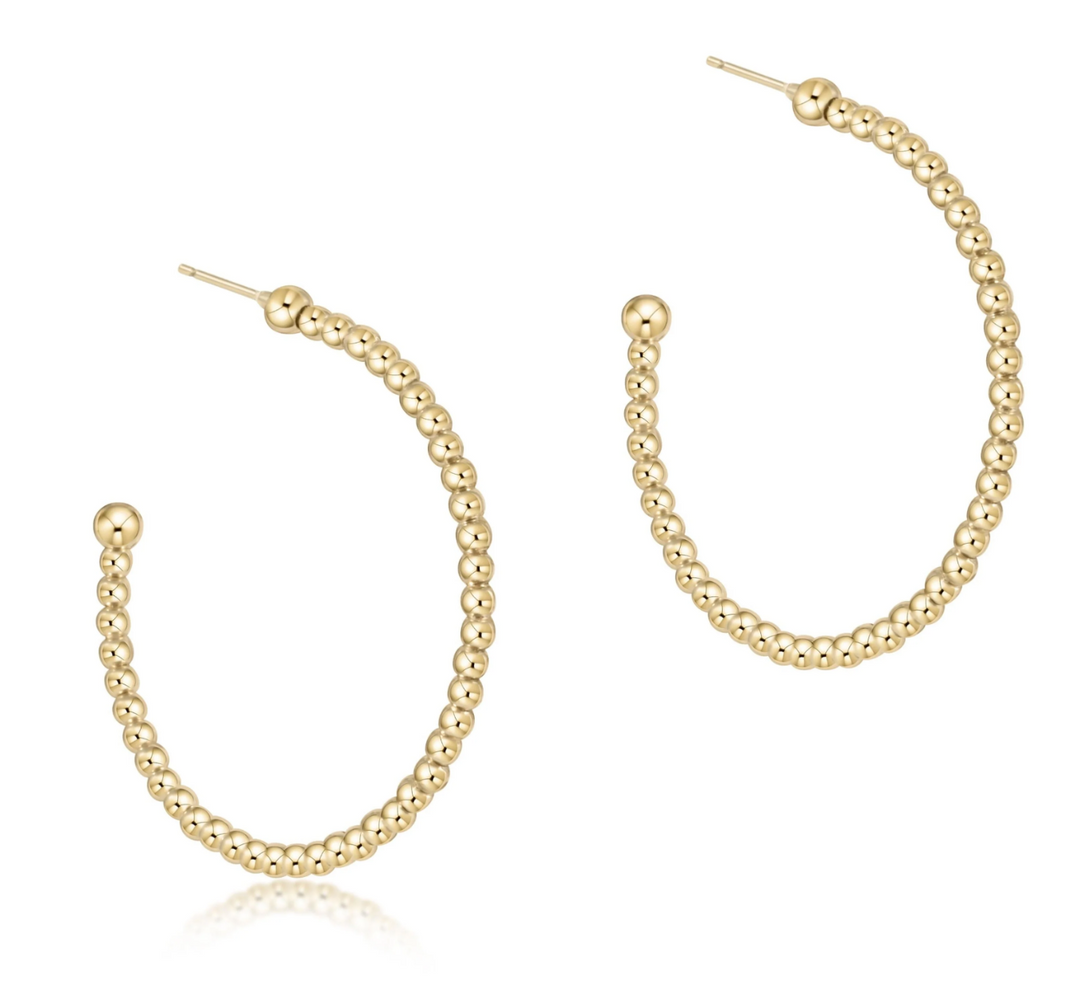 Beaded Classic 1.25" Post Hoop Earring, 2mm Gold