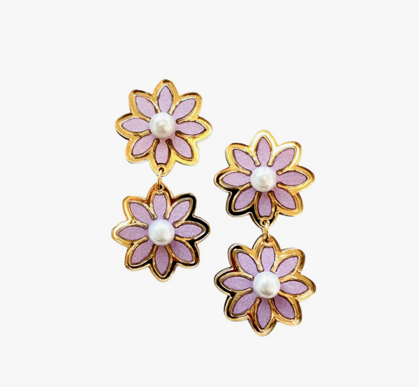 Spring Lavender Daisy Double Dangle Earrings