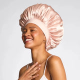 Adjustable Oversized Satin Bonnet, Blush