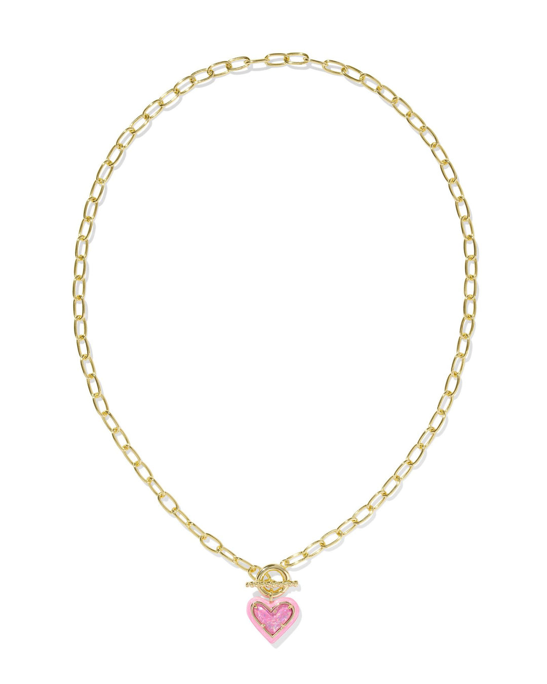 Ari Gold Heart Chain Necklace, Pink Iridescent Glitter