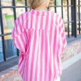 In the Mix Oversized Button Down, Red/Pink