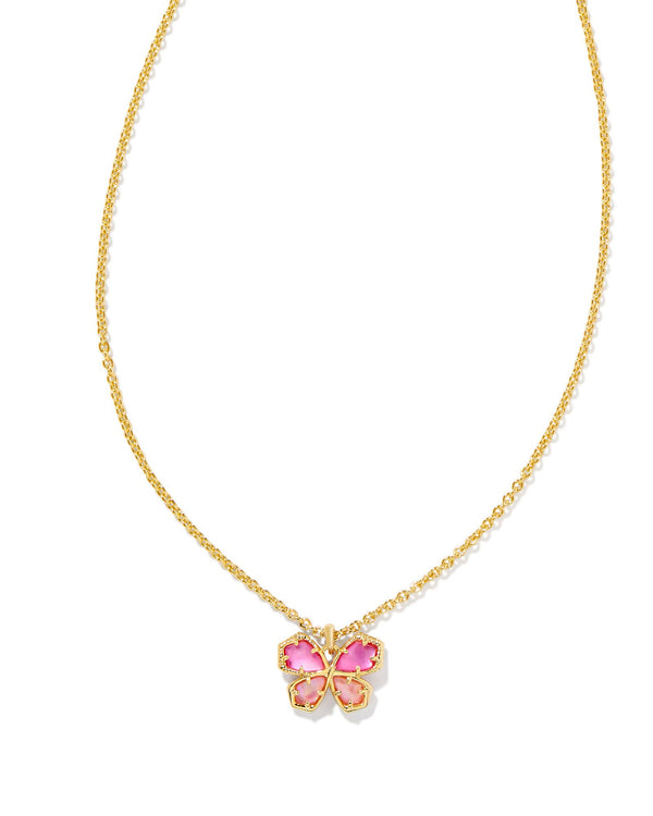 Mae Gold Butterfly Pendant Necklace in Azalea Pink Mix