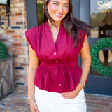 Favorite Feeling Peplum Top, Maroon
