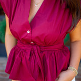 Favorite Feeling Peplum Top, Maroon