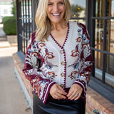 Millena Buttoned Knit Cardigan, Burgundy