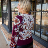 Millena Buttoned Knit Cardigan, Burgundy