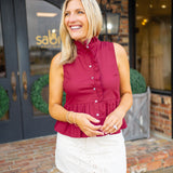 Class Act Peplum Top, Maroon