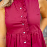 Class Act Peplum Top, Maroon