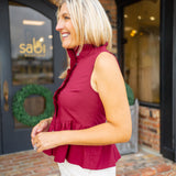 Class Act Peplum Top, Maroon
