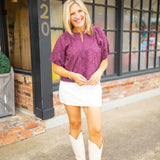 Delphi Embroidered Eyelet Top, Plum