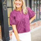 Delphi Embroidered Eyelet Top, Plum