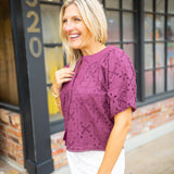 Delphi Embroidered Eyelet Top, Plum