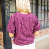 Delphi Embroidered Eyelet Top, Plum