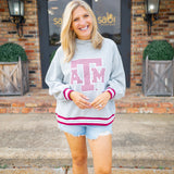 Texas A&M Gingham Mascot Mock Neck Sweatshirt, Grey