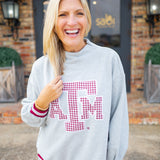 Texas A&M Gingham Mascot Mock Neck Sweatshirt, Grey