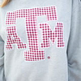 Texas A&M Gingham Mascot Mock Neck Sweatshirt, Grey