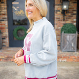 Texas A&M Gingham Mascot Mock Neck Sweatshirt, Grey
