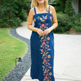 Annalisa Dress, Denim Floral Embroidery