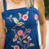 Annalisa Dress, Denim Floral Embroidery