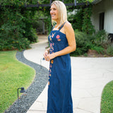 Annalisa Dress, Denim Floral Embroidery