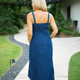 Annalisa Dress, Denim Floral Embroidery
