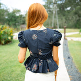 Liyana Embroidered Tie Front Peplum Top
