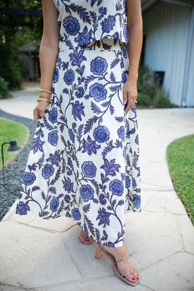 Willow Maxi Skirt, Indigo Chrysanthemum