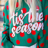 Polka Dot 'tis the Season Turtleneck Sweater, Green & Red