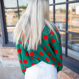 Polka Dot 'tis the Season Turtleneck Sweater, Green & Red