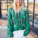 3D Holly & Peppermint Cardigan, Green