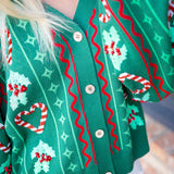 3D Holly & Peppermint Cardigan, Green