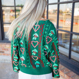 3D Holly & Peppermint Cardigan, Green