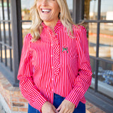 Candy Cane Ruffle Blouse, Red